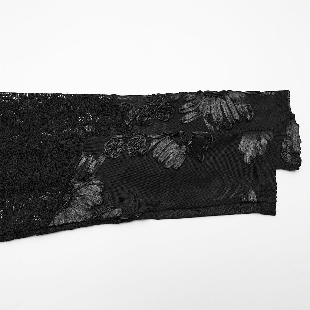 Kate's Clothing Goth Lace Undershirt – Black Sheer Mesh Floral Top