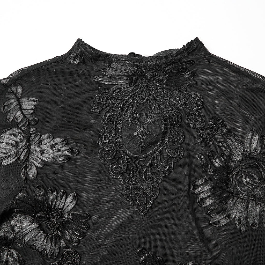 Kate's Clothing Goth Lace Undershirt – Black Sheer Mesh Floral Top