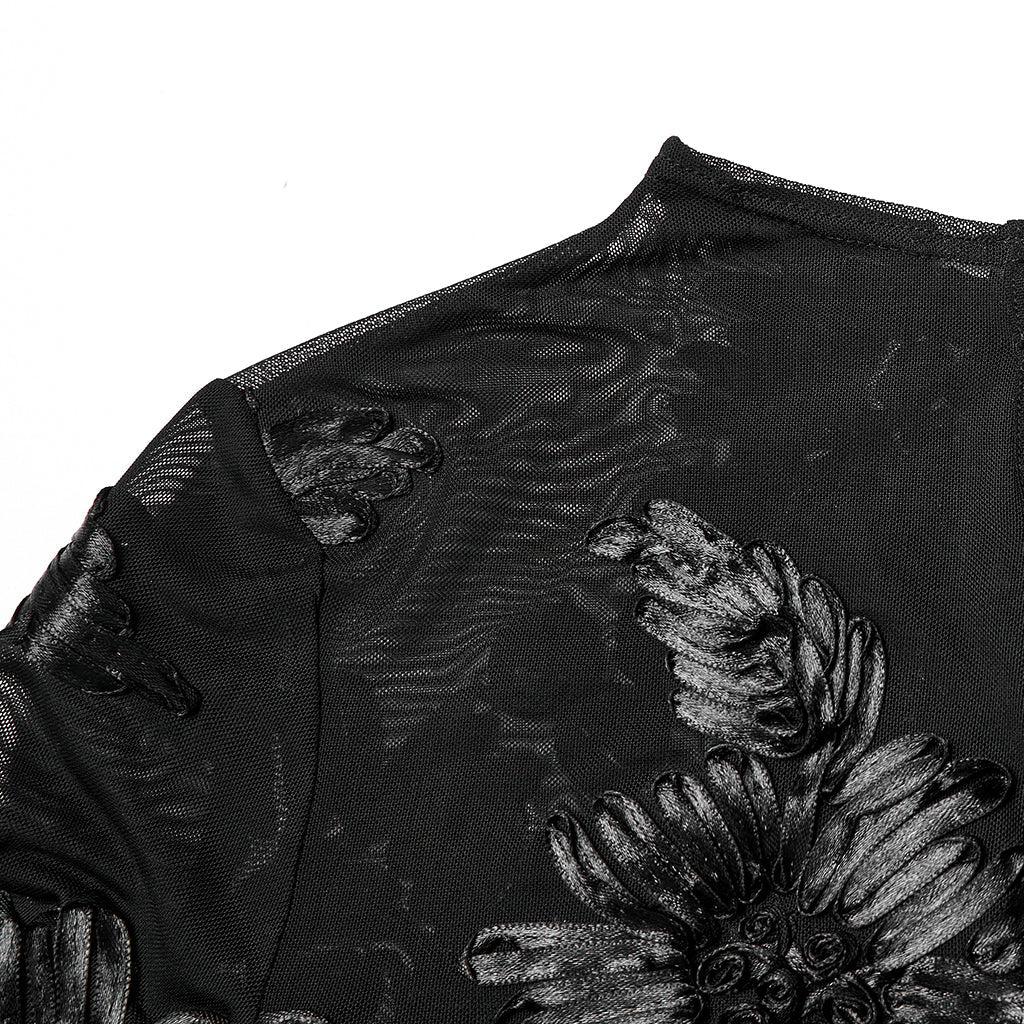 Kate's Clothing Goth Lace Undershirt – Black Sheer Mesh Floral Top