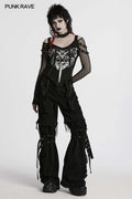 Punk Rave Vonda Bat Skull Printed T-Shirt – Off-Shoulder V-Neck Top
