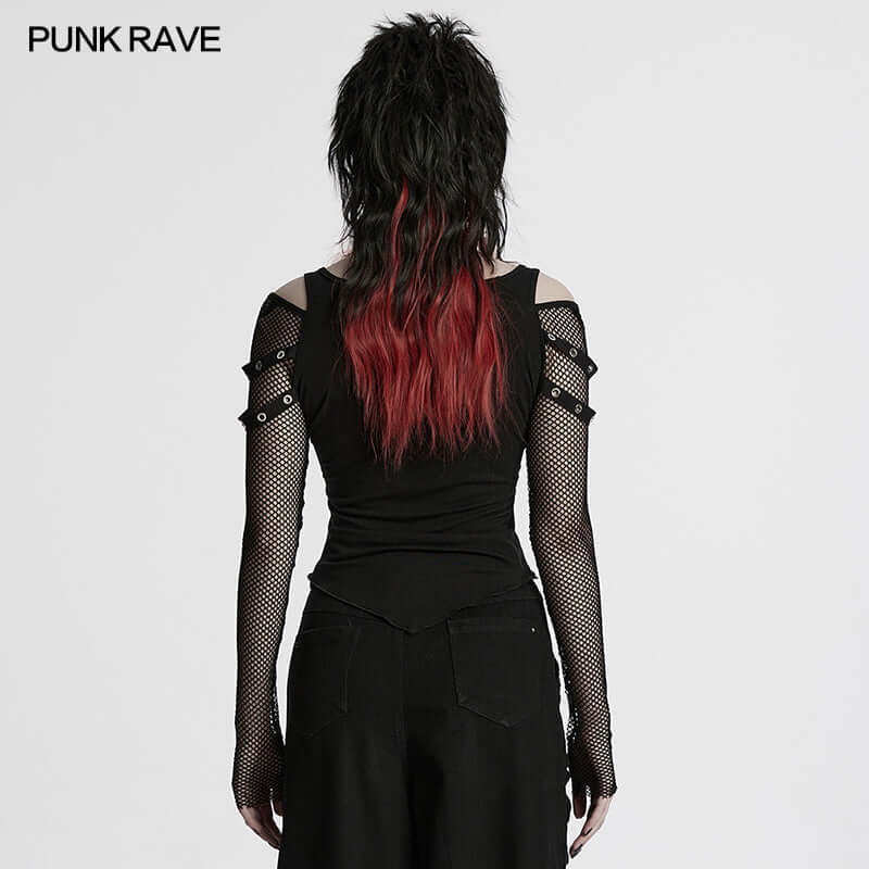 Punk Rave Vonda Bat Skull Printed T-Shirt – Off-Shoulder V-Neck Top