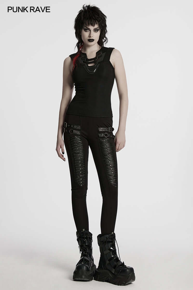 Punk Rave Ellerie Cyberpunk Vest – Mesh Knit Sleeveless Armor Top