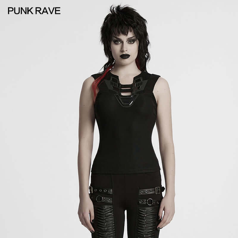 Punk Rave Ellerie Cyberpunk Vest – Mesh Knit Sleeveless Armor Top