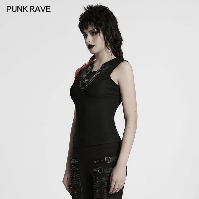 Punk Rave Ellerie Cyberpunk Vest – Mesh Knit Sleeveless Armor Top