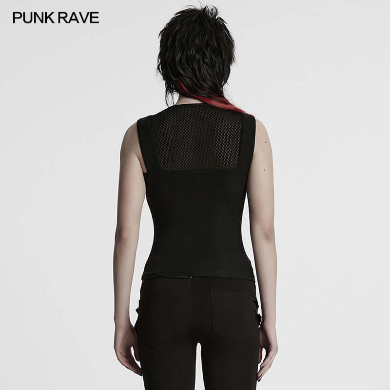 Punk Rave Ellerie Cyberpunk Vest – Mesh Knit Sleeveless Armor Top
