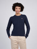 Womens Crew Neck Cable Jumper Navy Iris