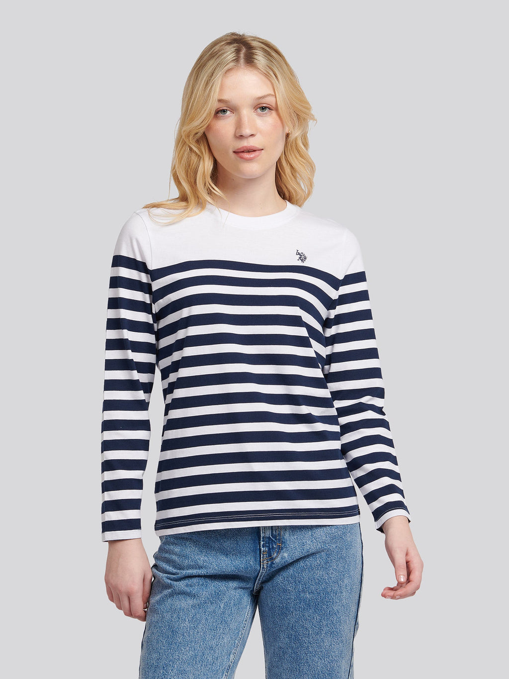 Womens Stripe Long Sleeve T-Shirt in Navy Iris