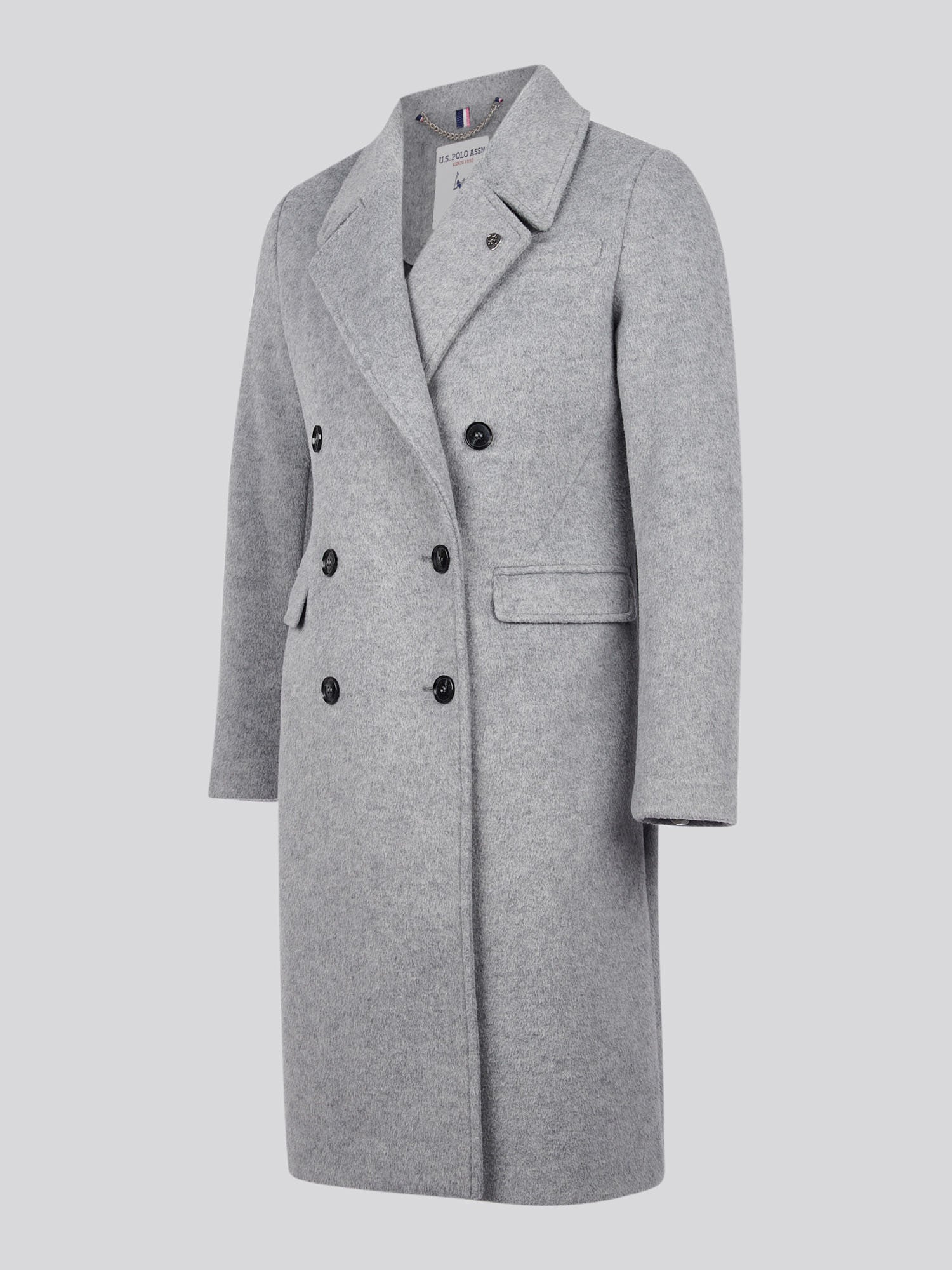 Womens Wool Blend Double Breasted Coat in Silver Filigree