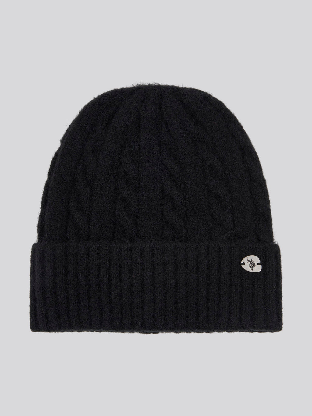 Womens Signature Cable Knit Beanie & Gloves Set in Black