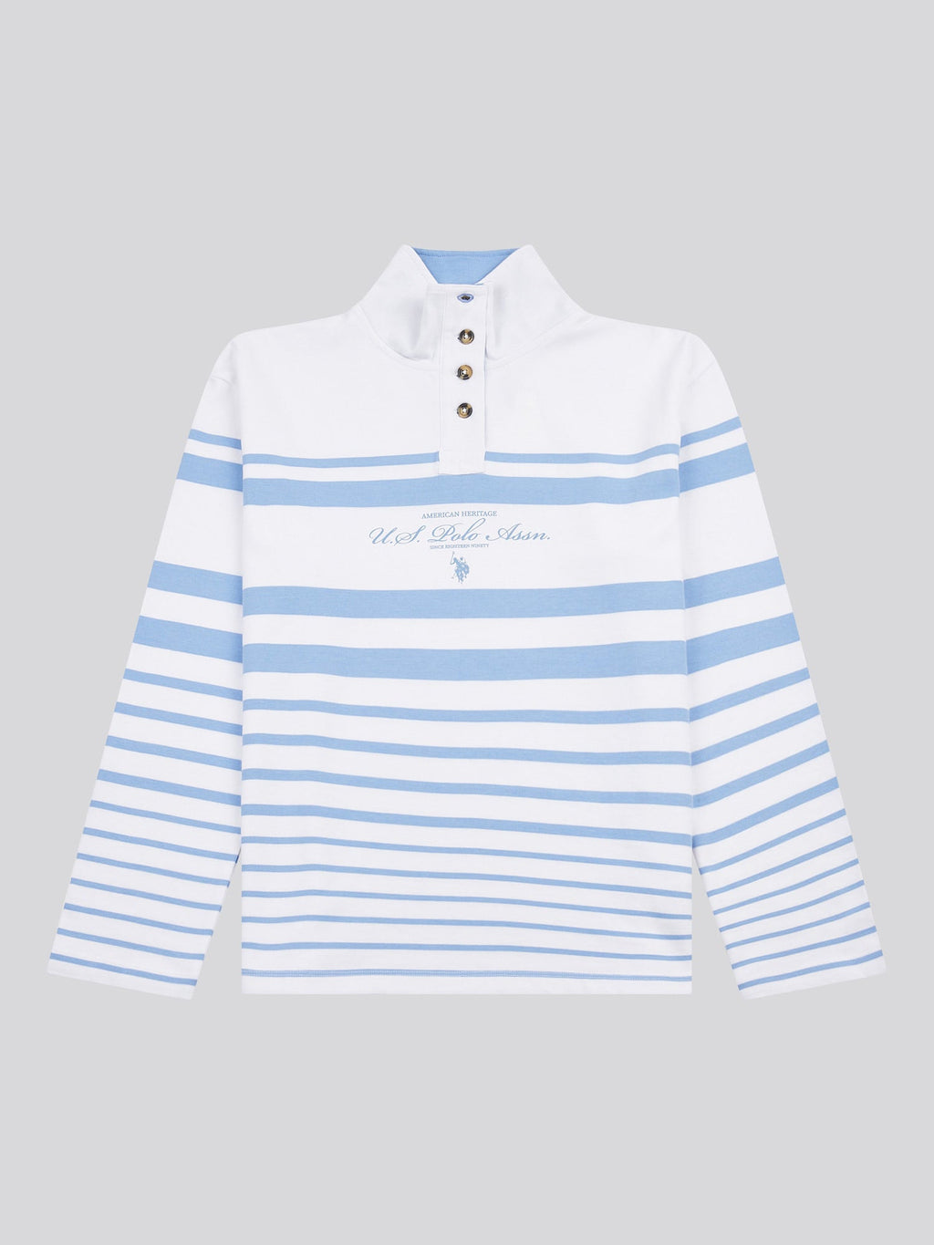 Womens Premium Graphic Stripe Funnel Neck Top in Vista Blue