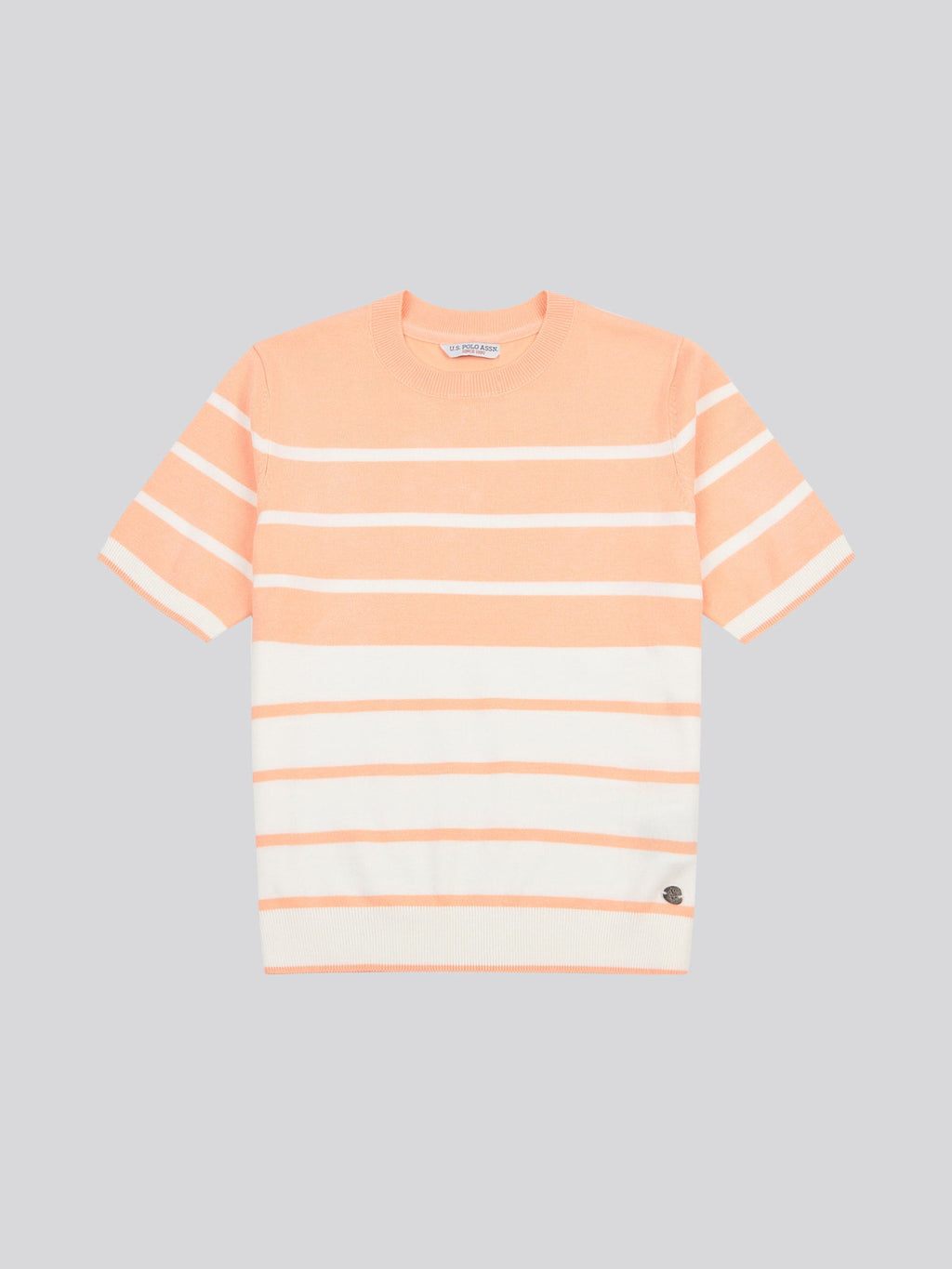 Womens Colour Block Stripe Short Sleeve Jumper in Peach Nectar