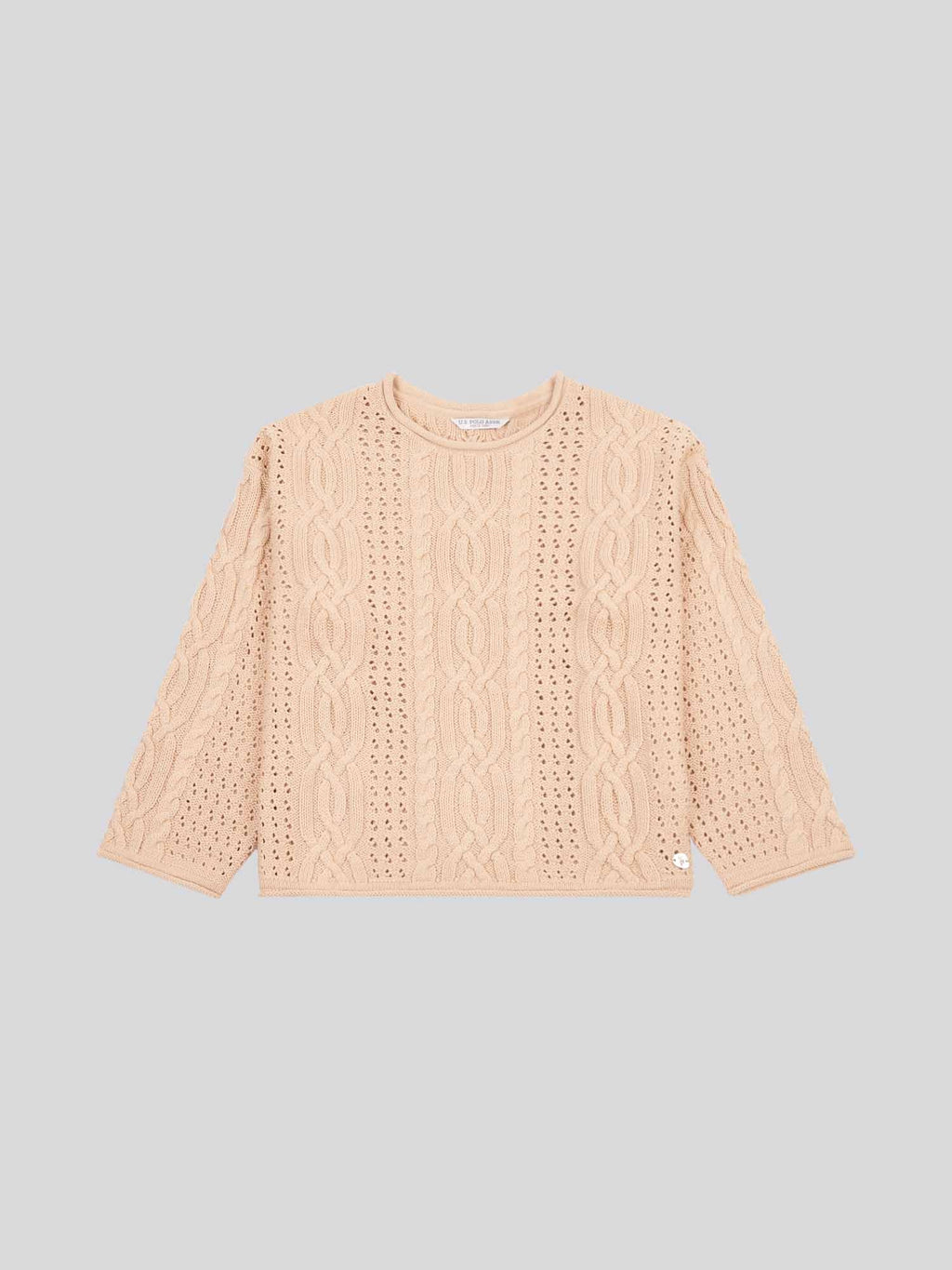 Womens Chunky Cable Open Knit Jumper in Smoke Gray