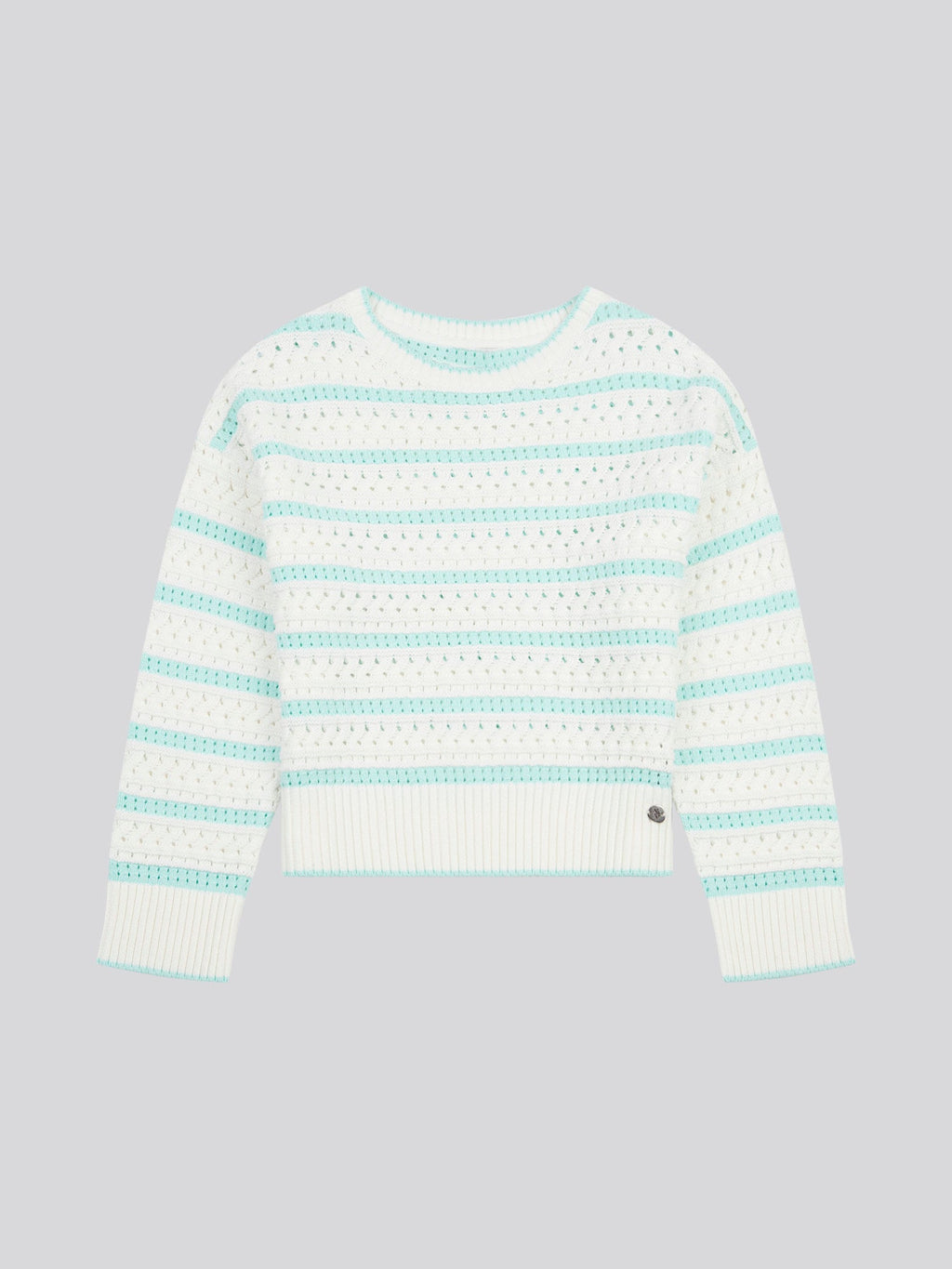 Womens Stripe Open Knit Cable Jumper in Blue Light