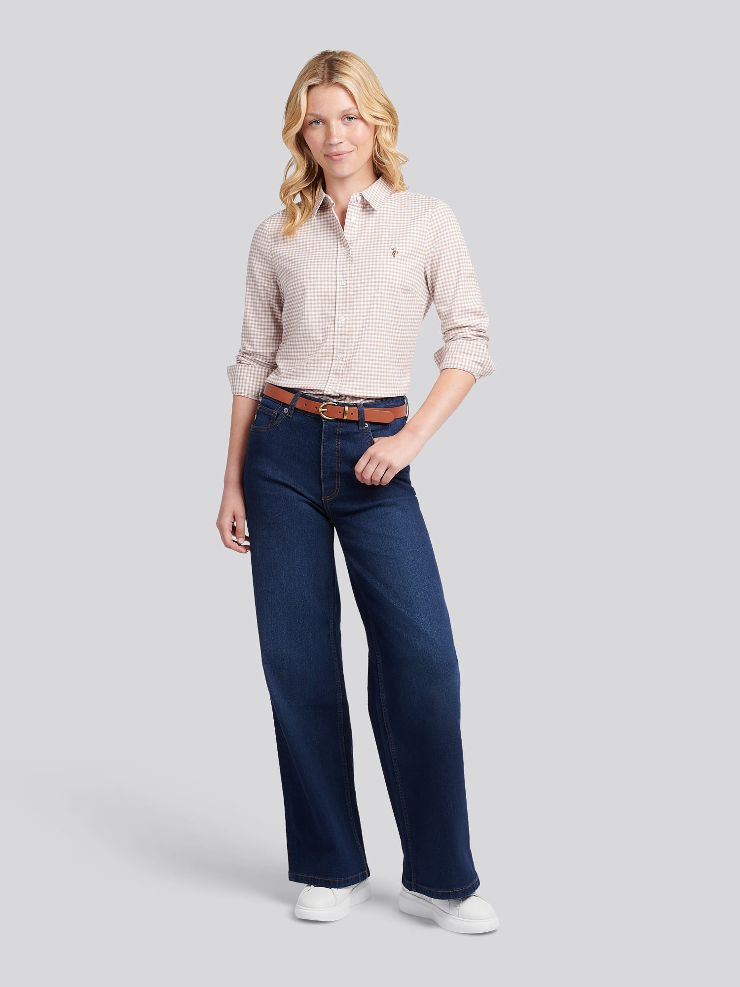 Womens Gingham Classic Fit Shirt in Natural