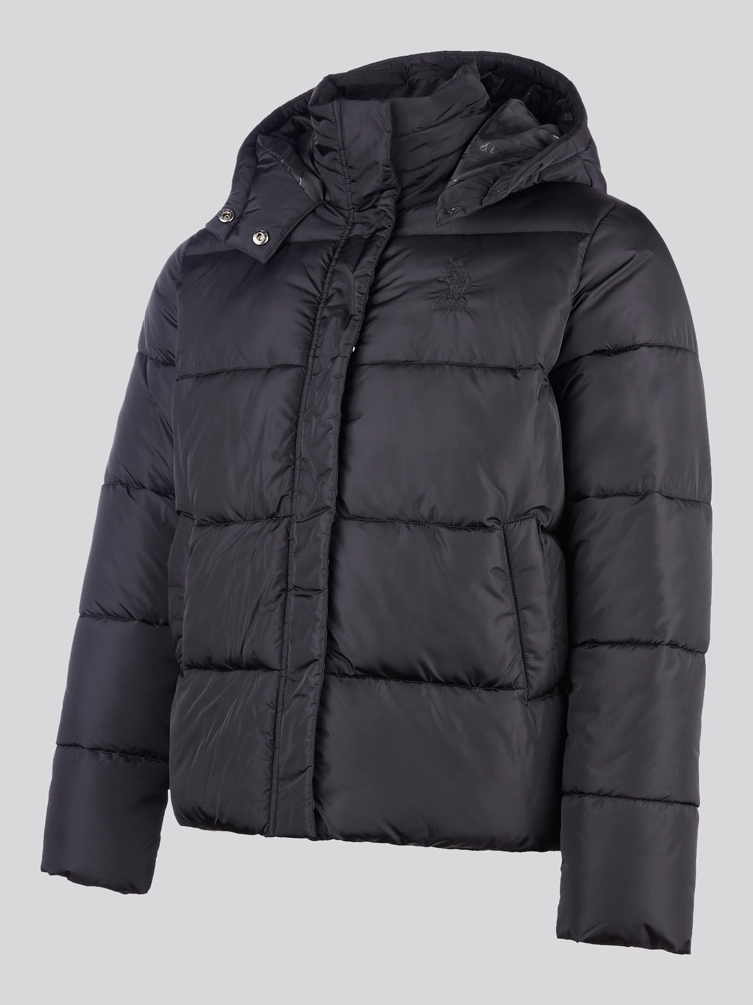 Womens Sateen Puffer Jacket in Black