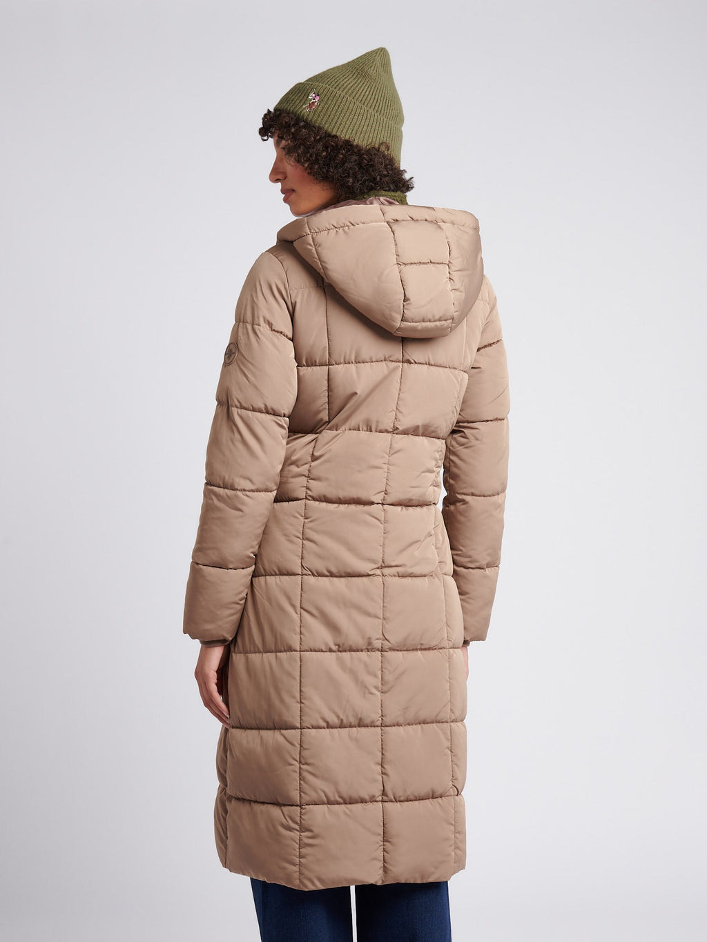 Womens Longline Square Quilt Puffer Coat in Leafless Tree