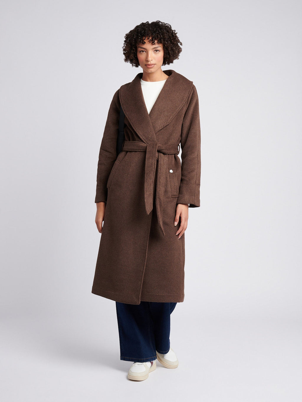 Womens Wool Blend Wrap Belted Coat in Puce