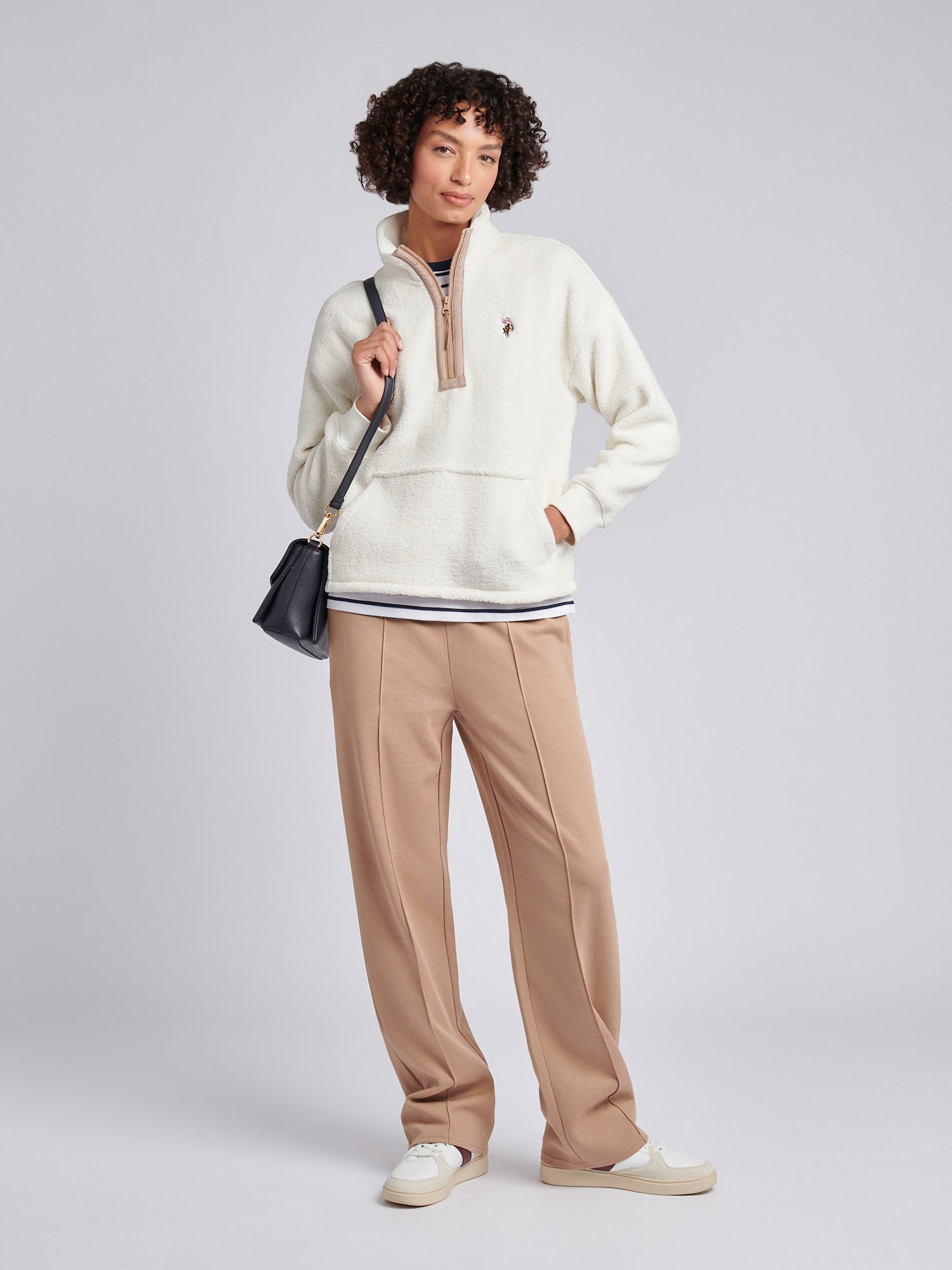 Womens Double Horsemen Borg 1/4 Zip in Marshmallow