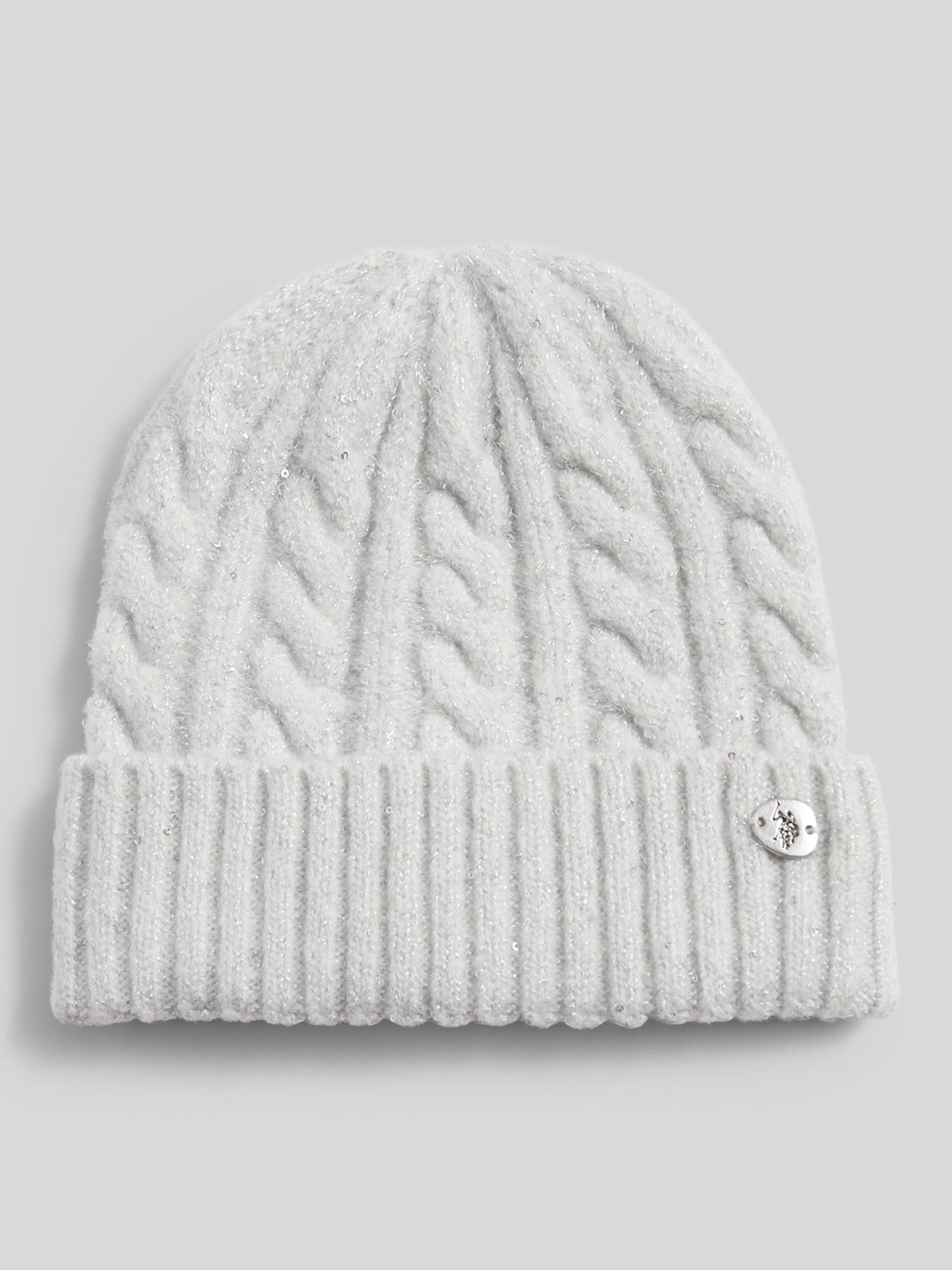 Womens Signature Cable Sequin Knit Beanie in Light Grey Marl WUP