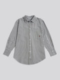 Womens Cotton Poplin Loose Fit Stripe Shirt in Kalamata Green