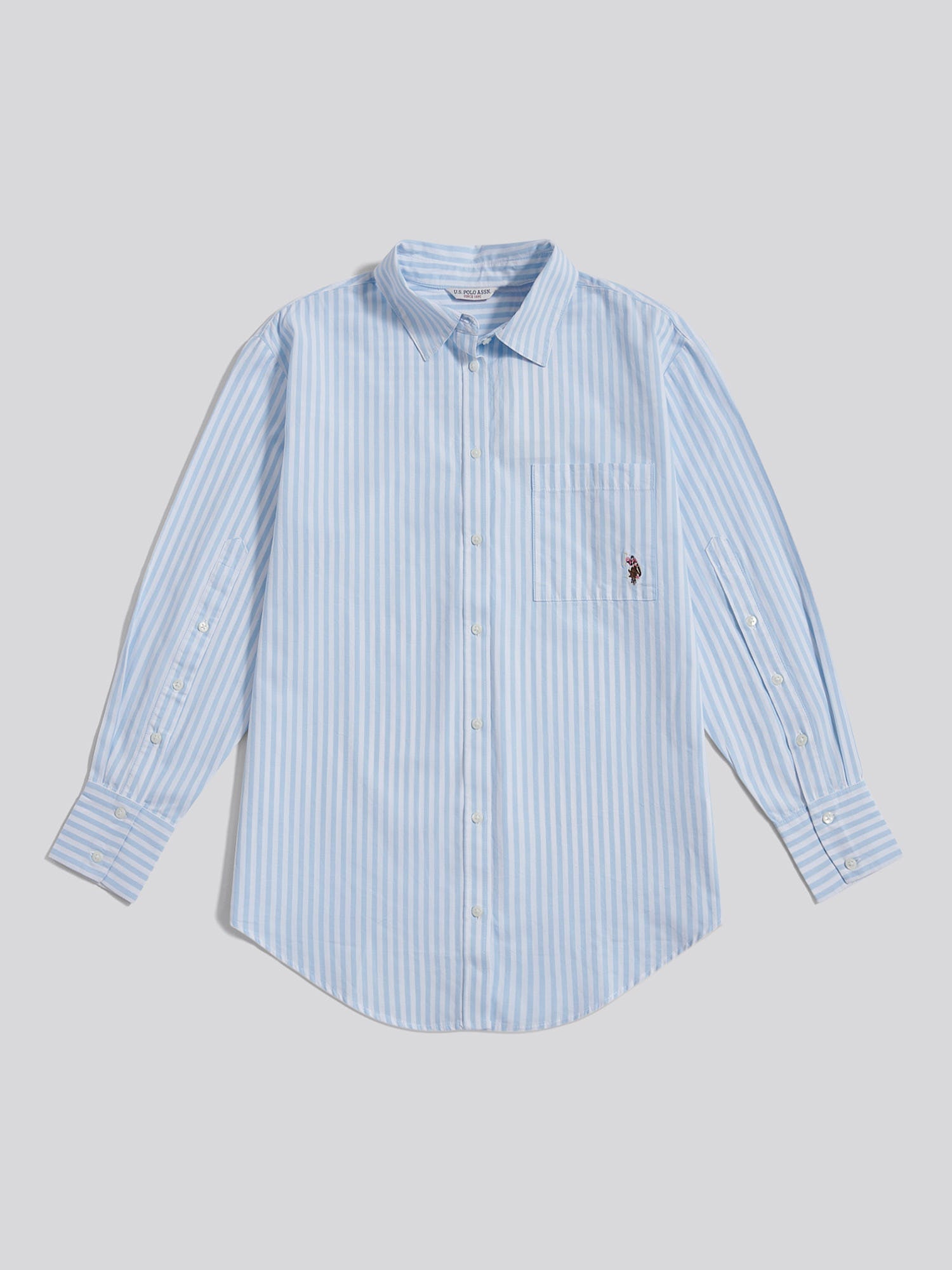 Womens Cotton Poplin Loose Fit Stripe Shirt in Windsurfer