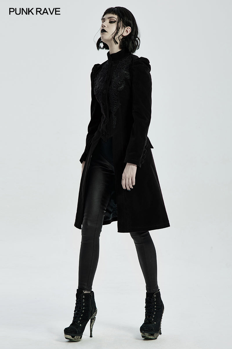 Punk Rave Nerezza Goth Embroidered Velvet Mid-Length Coat