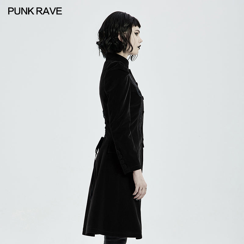 Punk Rave Nerezza Goth Embroidered Velvet Mid-Length Coat