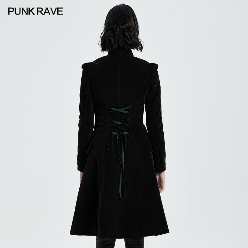 Punk Rave Nerezza Goth Embroidered Velvet Mid-Length Coat