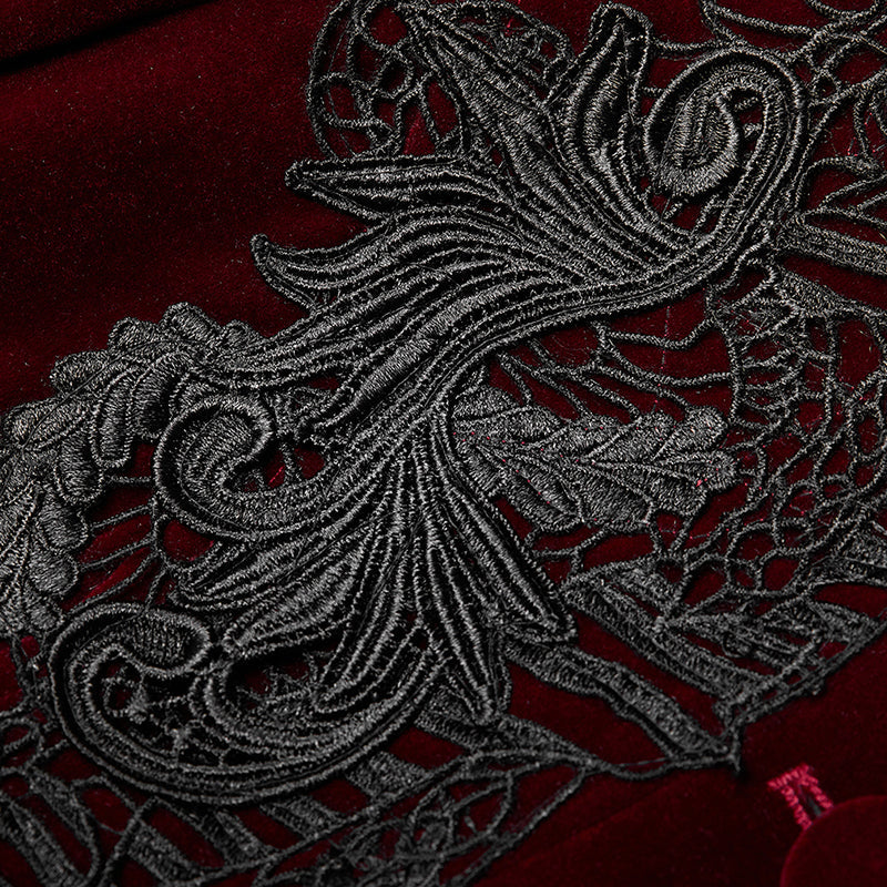 Punk Rave Nerezza Red Goth Velvet Coat – Embroidered Mid-Length