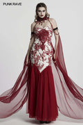 Punk Rave Dark Night Vampire Cloak – Red Chiffon & Crystal Necklace Set