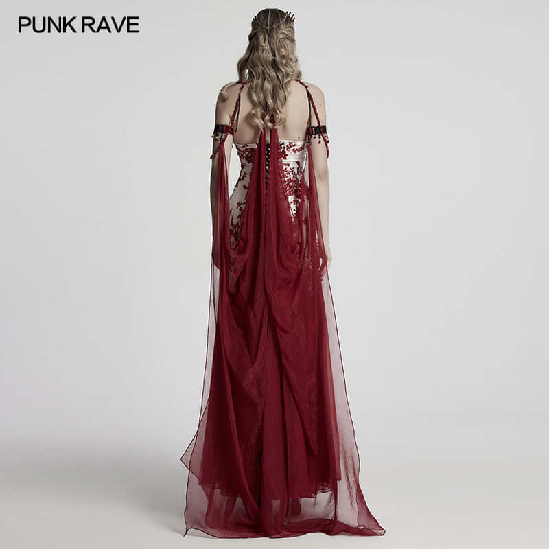 Punk Rave Dark Night Vampire Cloak – Red Chiffon & Crystal Necklace Set