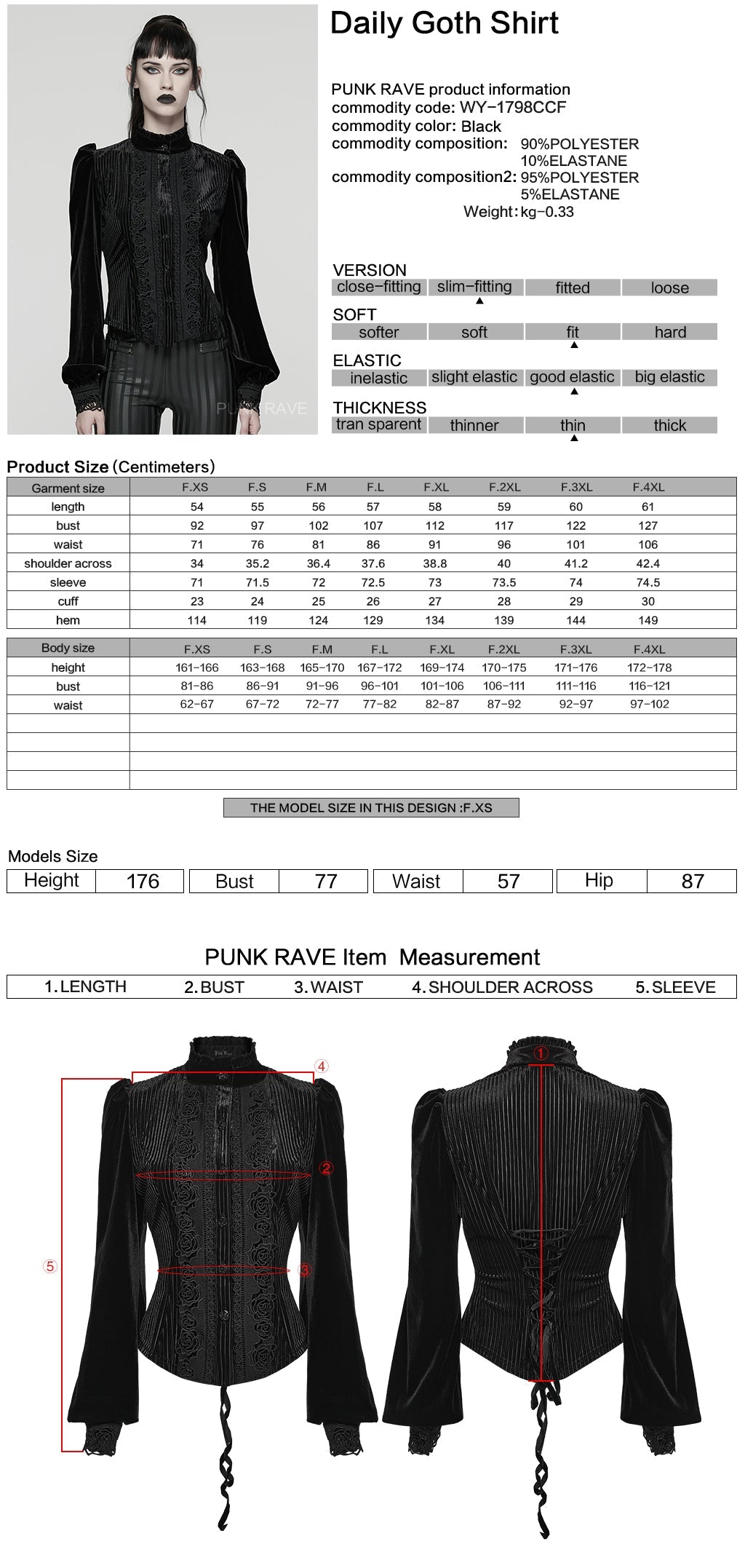 Punk Rave Daily Goth Shirt – Black Velvet Victorian Lace Blouse