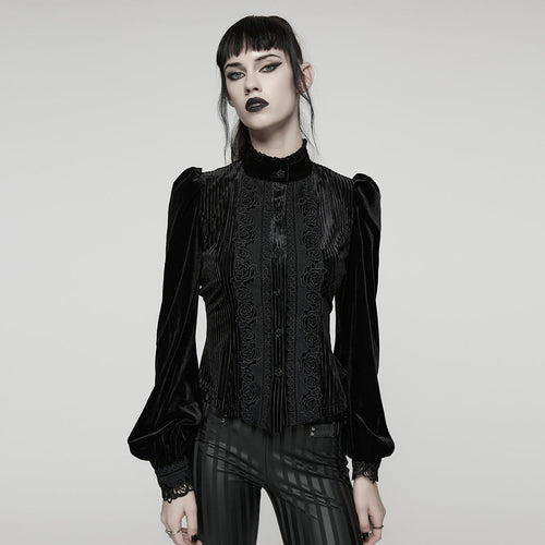 Punk Rave Daily Goth Shirt – Black Velvet Victorian Lace Blouse