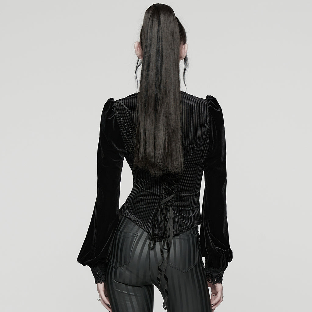 Punk Rave Daily Goth Shirt – Black Velvet Victorian Lace Blouse