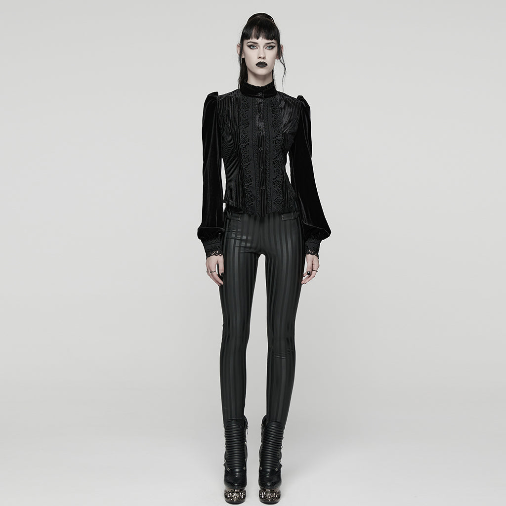 Punk Rave Daily Goth Shirt – Black Velvet Victorian Lace Blouse