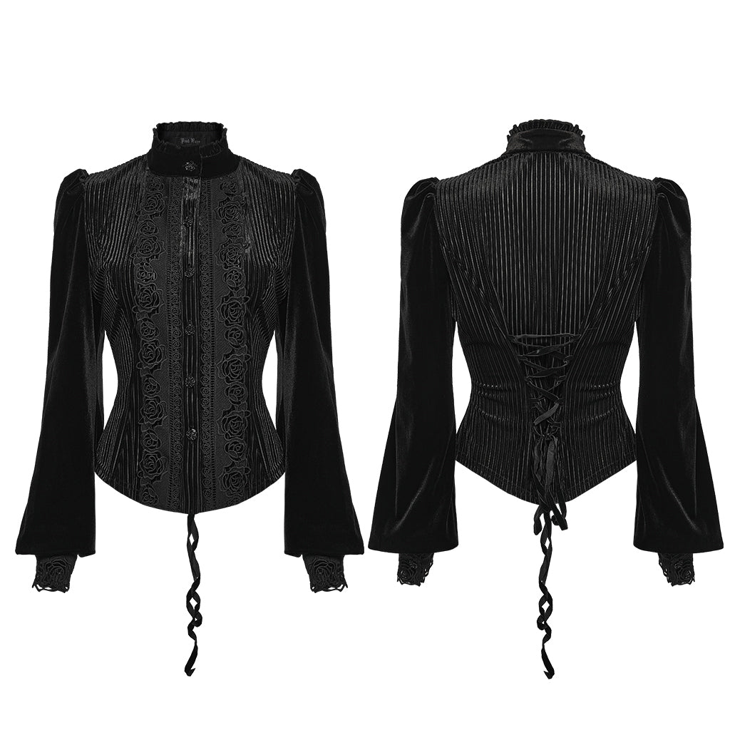Punk Rave Daily Goth Shirt – Black Velvet Victorian Lace Blouse