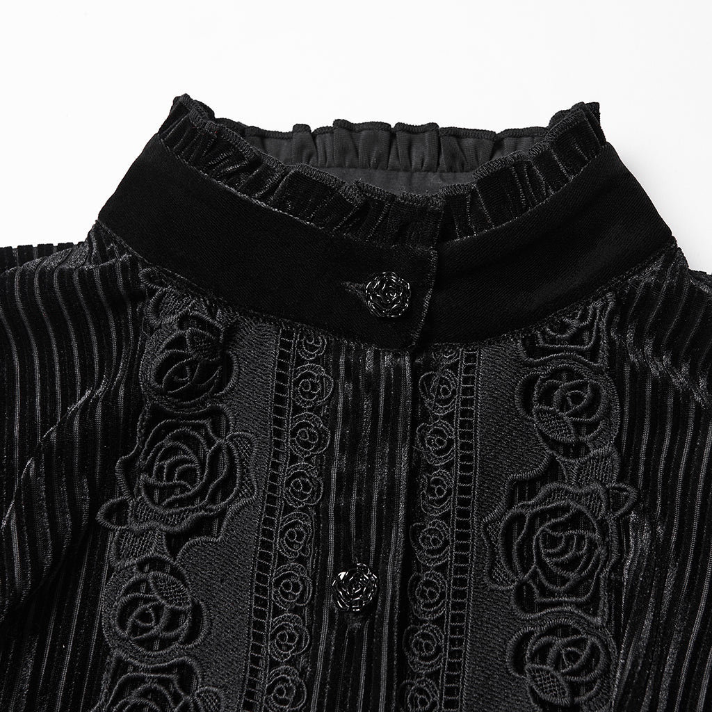 Punk Rave Daily Goth Shirt – Black Velvet Victorian Lace Blouse