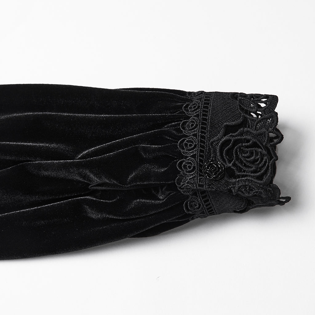 Punk Rave Daily Goth Shirt – Black Velvet Victorian Lace Blouse