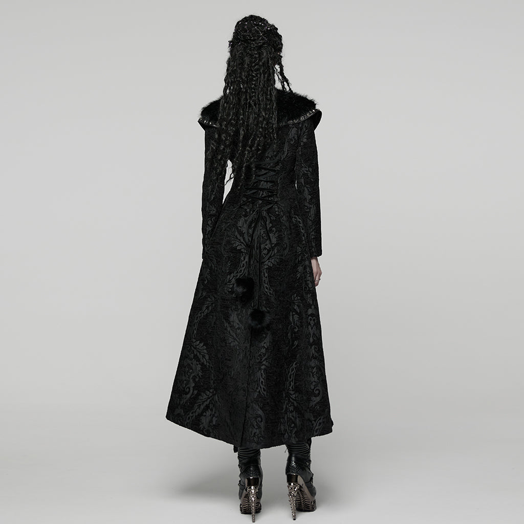 Punk Rave Goth Gorgeous Plush Coat – Black Faux Fur Jacquard