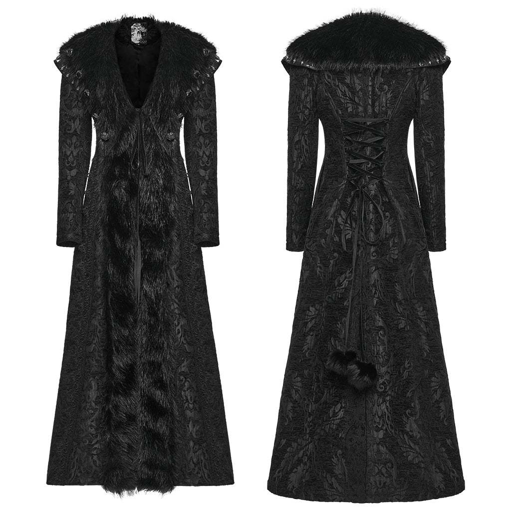 Punk Rave Goth Gorgeous Plush Coat – Black Faux Fur Jacquard