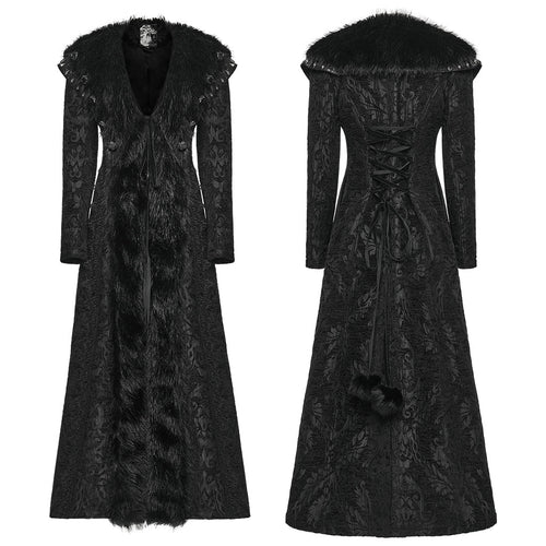 Punk Rave Goth Gorgeous Plush Coat – Black Faux Fur Jacquard