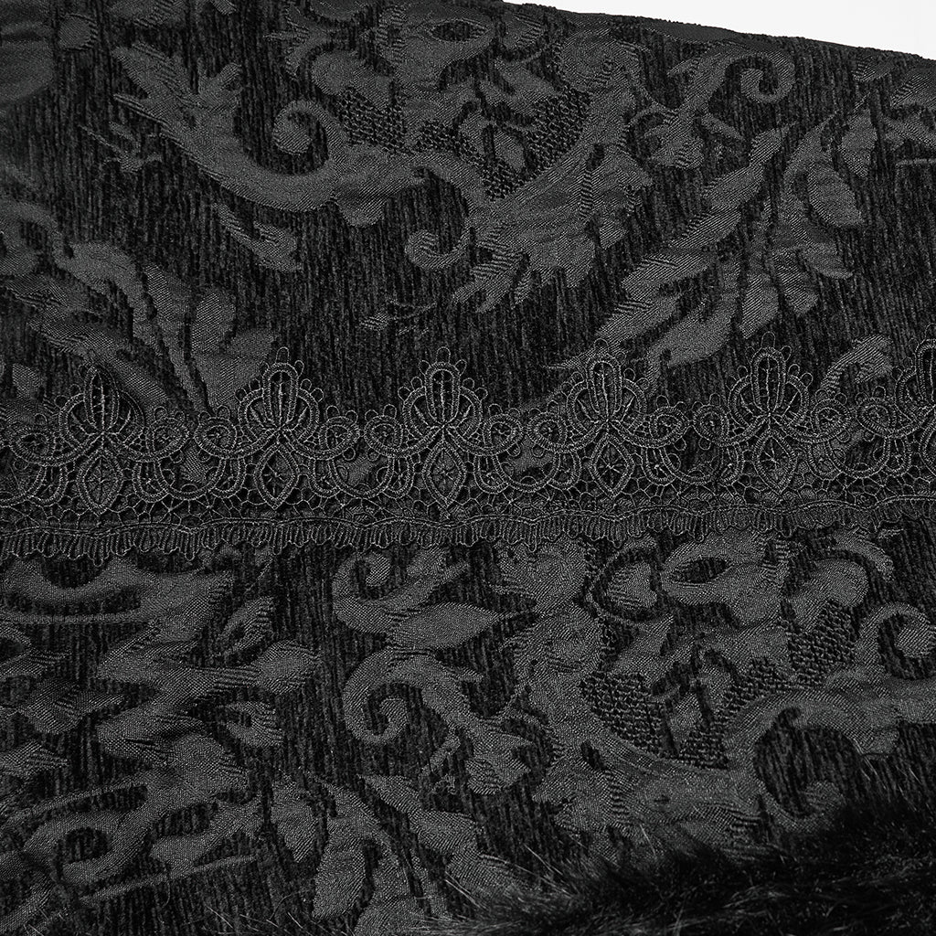 Punk Rave Goth Gorgeous Plush Coat – Black Faux Fur Jacquard