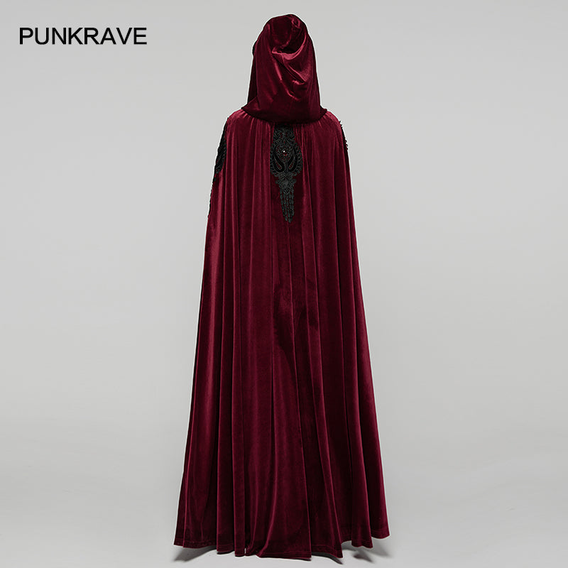Punk Rave Seraphiel Gothic Velvet Cloak – Red Hooded Lace Cape