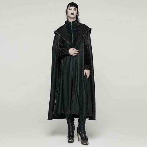 Punk Rave Gothic Hooded Cloak – Full-Length Jacquard & Faux Leather
