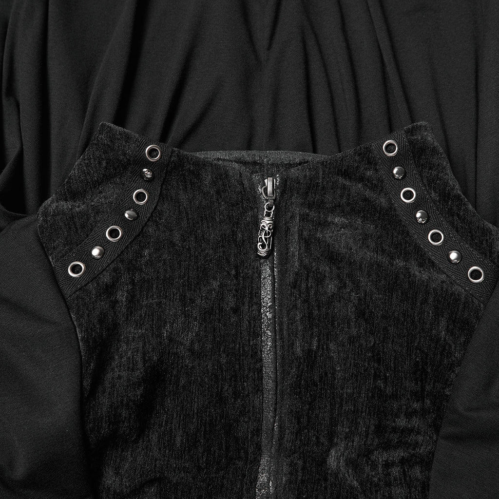 Punk Rave Gothic Hooded Cloak – Full-Length Jacquard & Faux Leather
