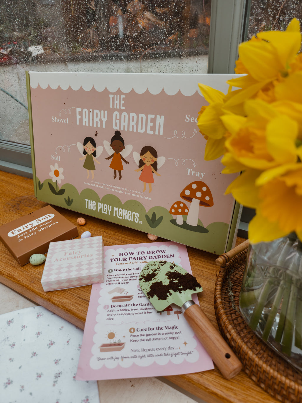 Fairy Garden Starter Kit (Apron,Tray, Shovel, Fairies, Soil & Seeds)