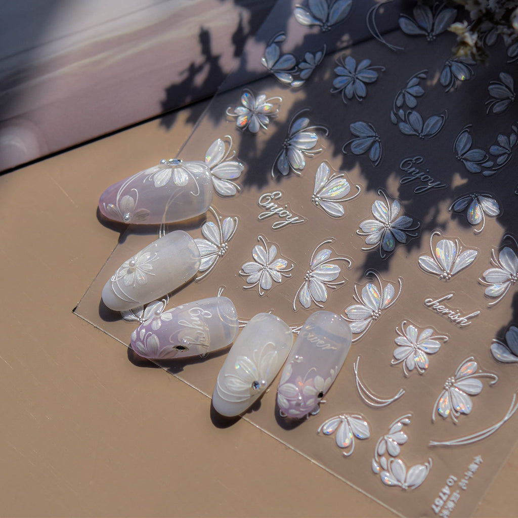 LuLuFun Studio White Cherry Flower Nail Deco Stickers - Floral Nail Art
