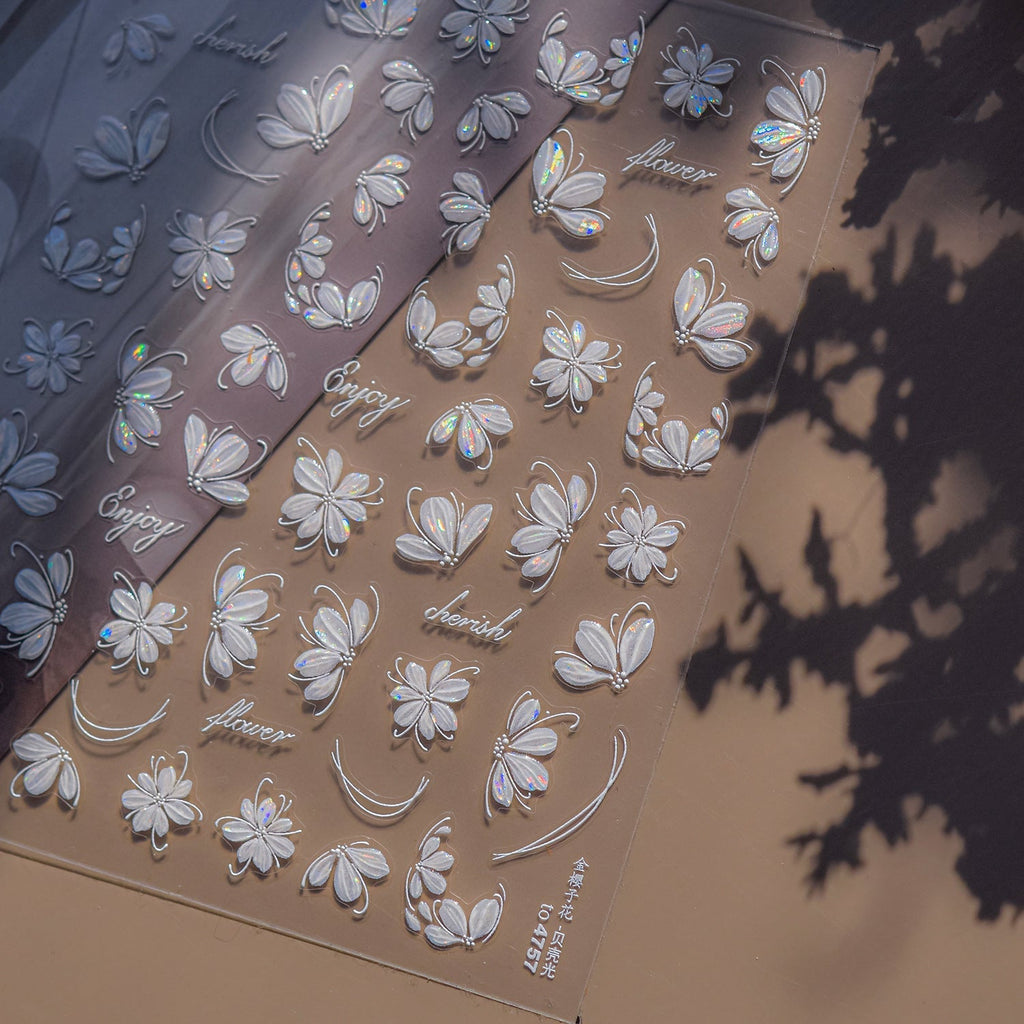LuLuFun Studio White Cherry Flower Nail Deco Stickers - Floral Nail Art