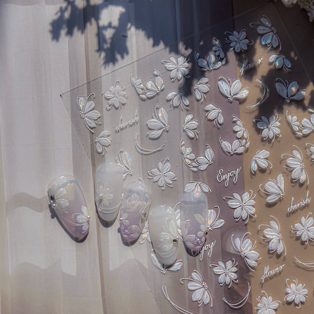 LuLuFun Studio White Cherry Flower Nail Deco Stickers - Floral Nail Art