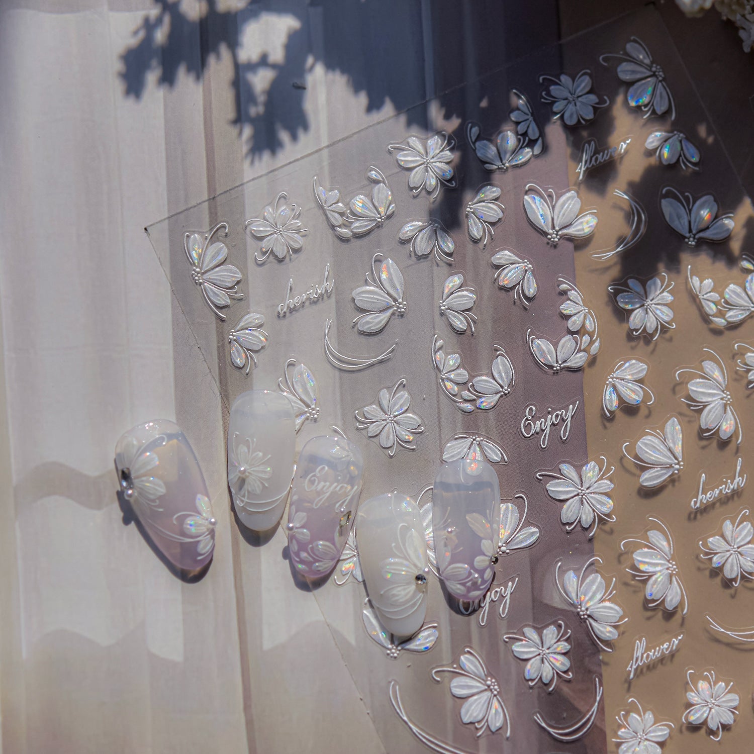 LuLuFun Studio White Cherry Flower Nail Deco Stickers - Floral Nail Art